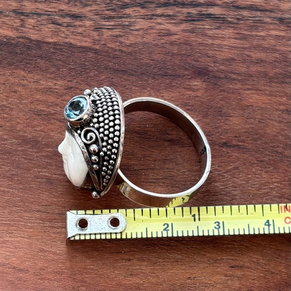 Sterling Silver and Carved White Bone Moon Face Ring Adjustable - Picture 8 of 8
